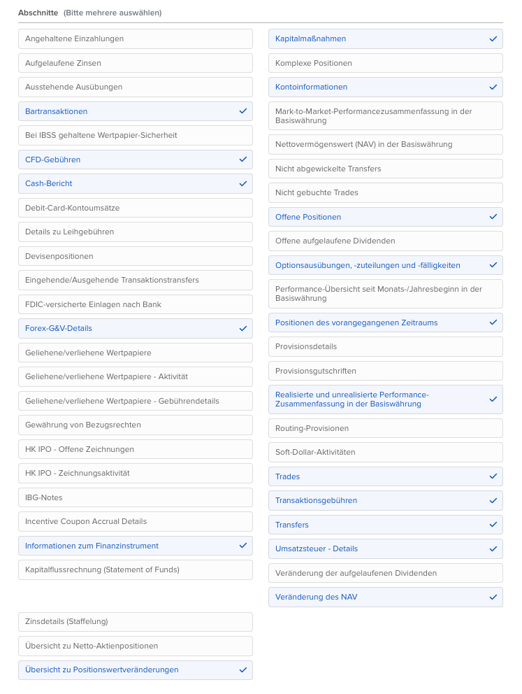 FlexQuery Abschnitte