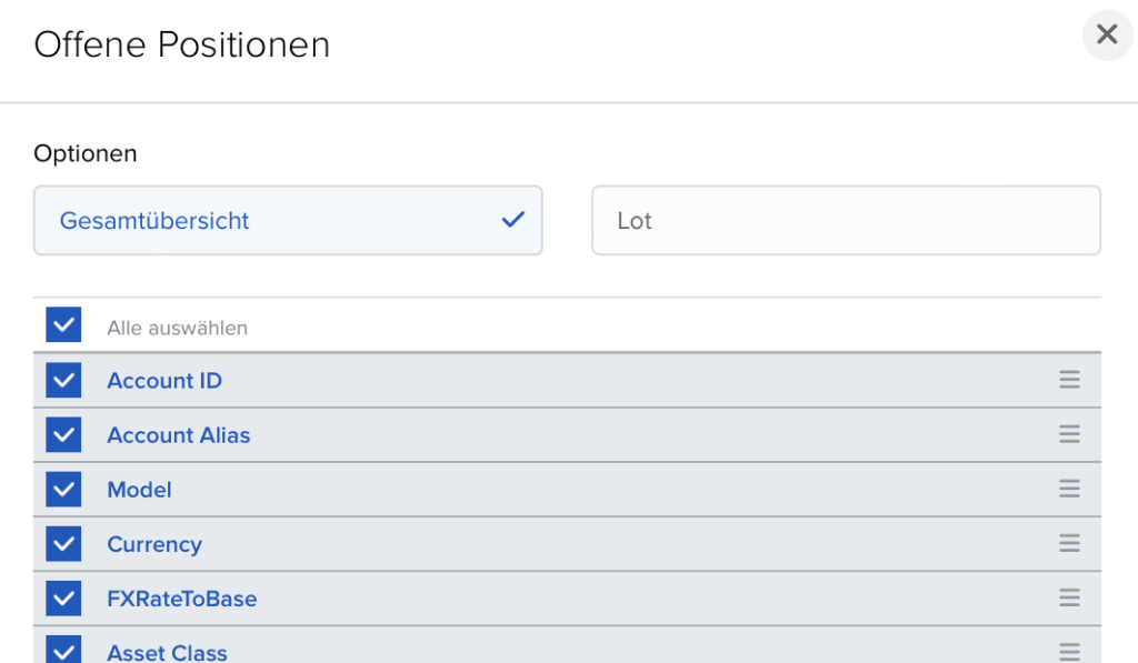 FlexQuery OffenePositionen